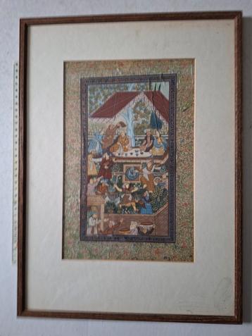 Verfijnde Perzische miniatuurschildering op doek  beschikbaar voor biedingen