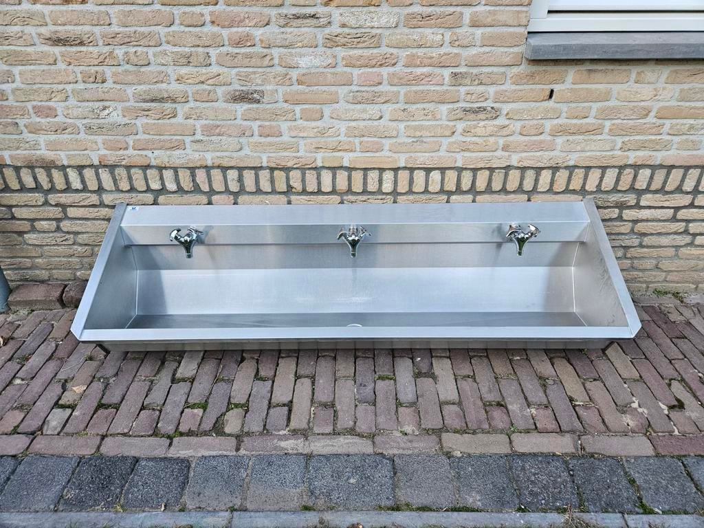 wasbak/wastrog/spoelbak Inox Intersan 1.80 m 3 mengkranen, Doe-het-zelf en Bouw, Sanitair, Ophalen, Zo goed als nieuw, Inox, Wastafel