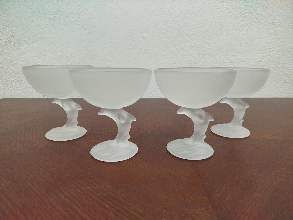 4 ijscoupes mat glas France jaren ‘80, Glas of Glazen, Ophalen of Verzenden, Overige stijlen, Glas