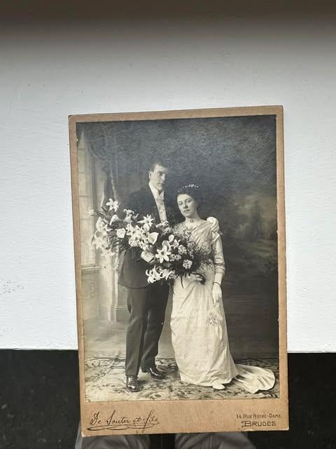 oude huwelijks foto 1913 De Sauter Bruges, Gebruikt, Foto, Ophalen of Verzenden, Voor 1940