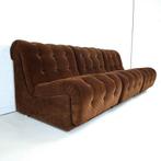 Vintage elementenbank 3 delen gecapitonneerd bruin corduroy, Ophalen, Stof