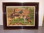 Vintage borduurwerk :in kader : paard met hond, Antiek en Kunst, Ophalen