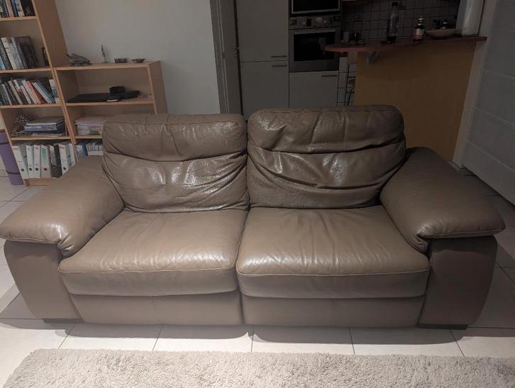 Lederen 2- en 3-zit sofa's, Huis en Inrichting, Zetels | Zetels, Gebruikt, Rechte bank, Driepersoons, Leer, Ophalen