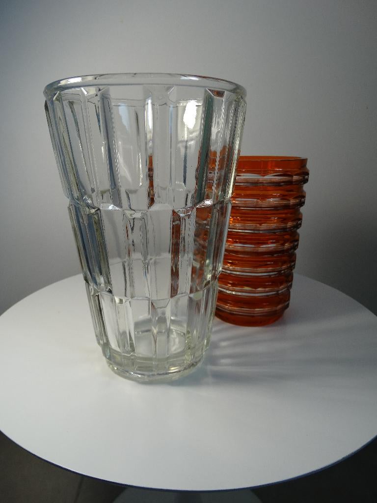 Vintage art deco facet glazen vaas klaar glas - 19 cm, Antiek en Kunst, Ophalen