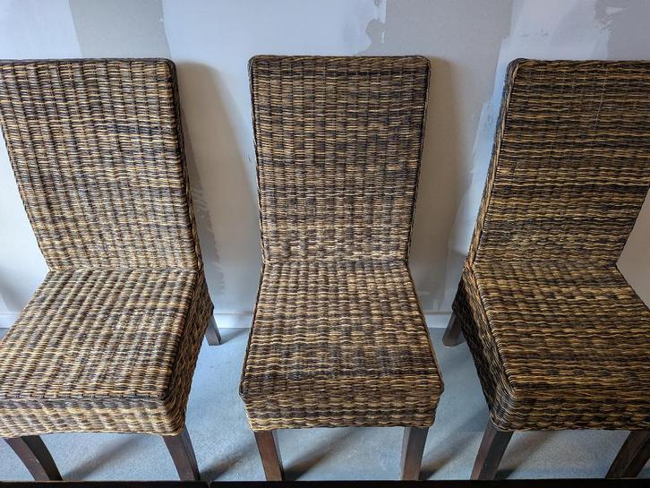 Set van 8 rotan eetkamerstoelen, Maison & Meubles, Chaises, Utilisé, Cinq, Six Chaises ou plus, Bois, Osier ou Rotin, Brun, Enlèvement