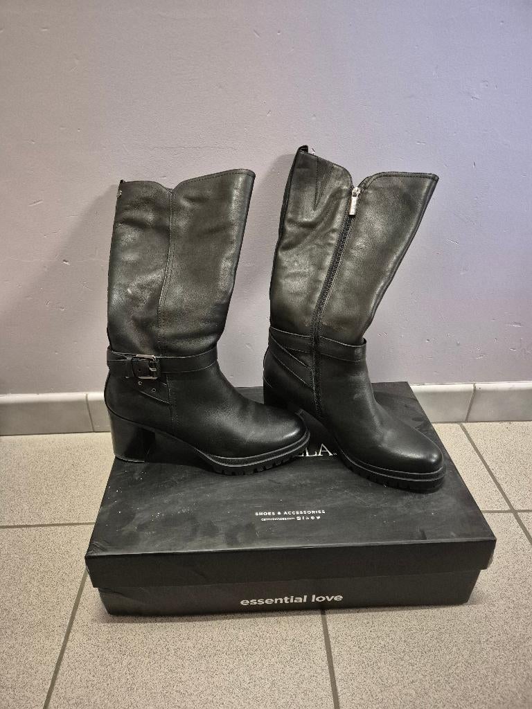 CARMELA hoge laarzen zwart leer maat 39, Ophalen, Hoge laarzen, Zwart, Zo goed als nieuw