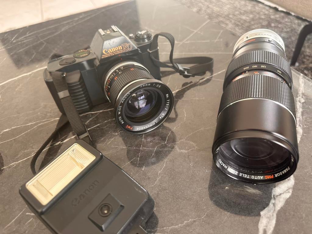 Mooie vintage Canon T50 camera set te koop, Ophalen of Verzenden