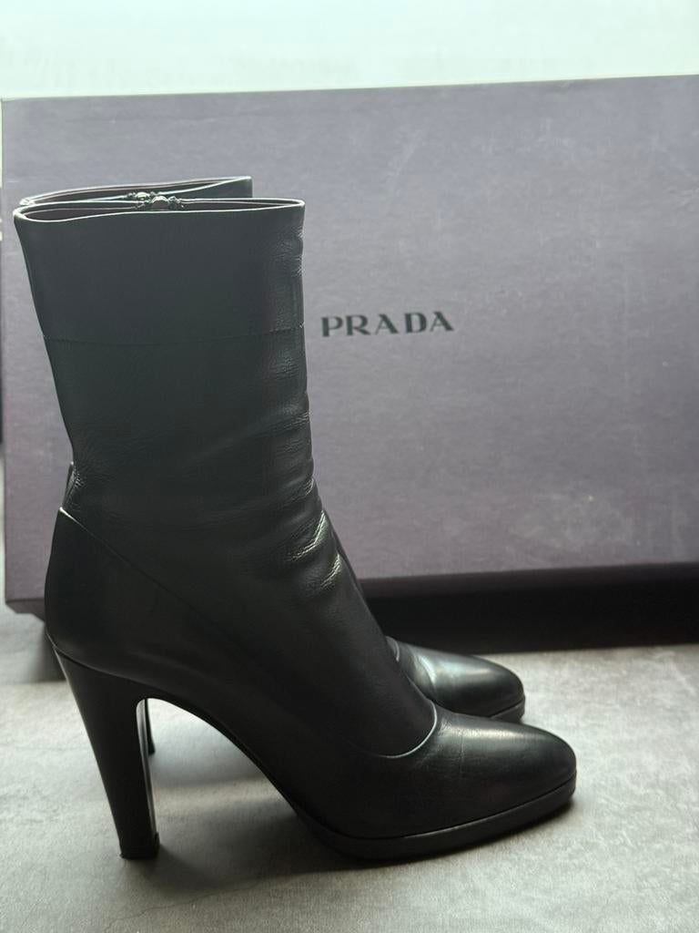 Prada leren laarzen botten schoenen maat 38,5, Ophalen, Zwart, Lage of Enkellaarzen, Nieuw