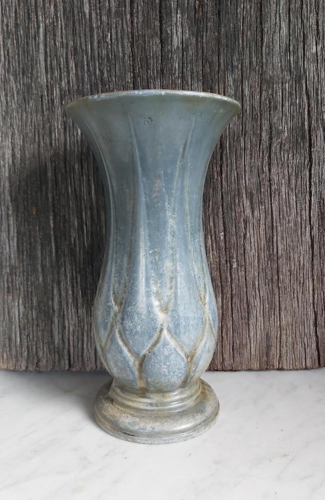 Mooie oude grote gietijzeren vaas in blauw grijs emaille, Ophalen of Verzenden