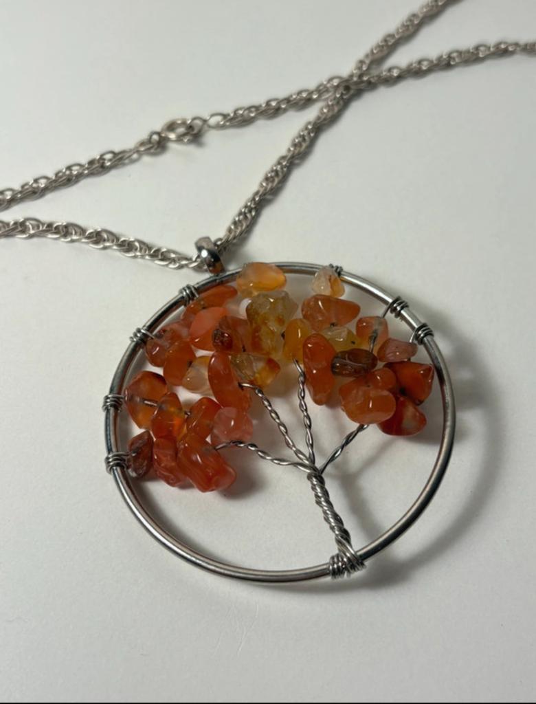 Collier argent 925 chaîne forme d'arbre pierres naturelles, Bijoux, Sacs & Beauté, Colliers, Enlèvement ou Envoi, Comme neuf, Avec pendentif