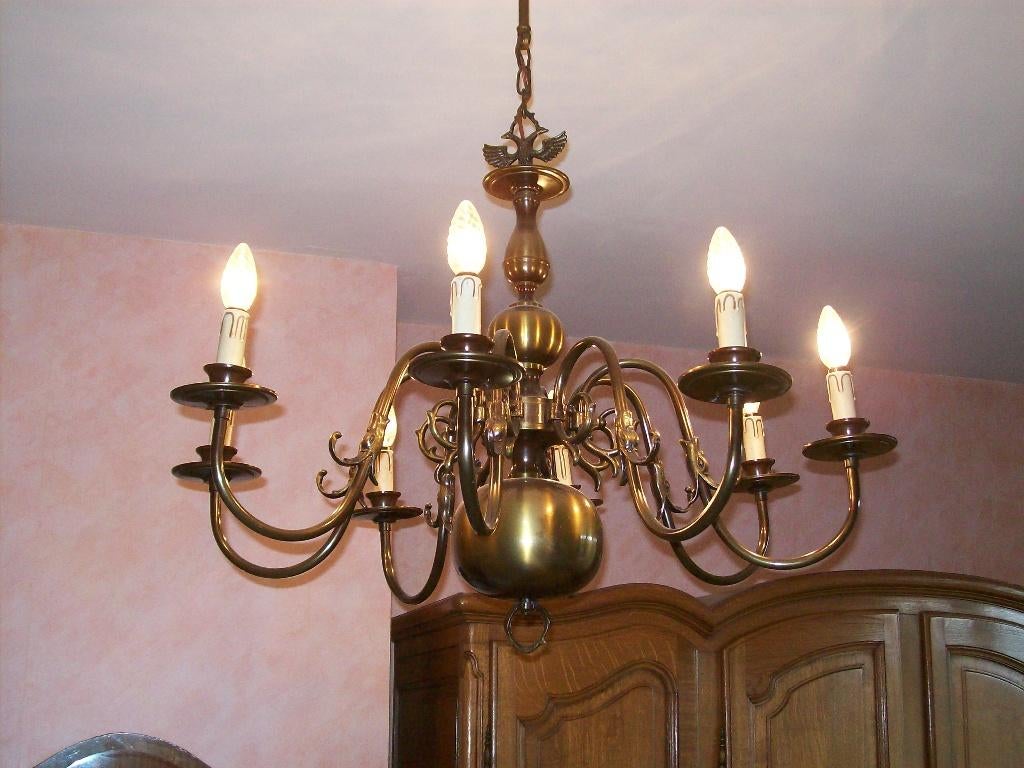 lustre en bronze 8 branches parfait état, Enlèvement, Comme neuf