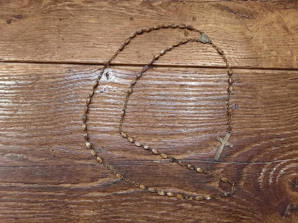 oude licht bruine stenen paternoster, begin 1900, Antiek en Kunst, Curiosa en Brocante, Ophalen of Verzenden