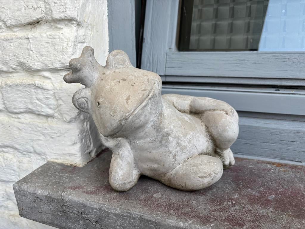 Tuinbeeldje kikker, Tuin en Terras, Tuinbeelden, Ophalen, Gebruikt, Steen, Dierenbeeld