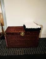 Vintage rotan dekenkist / opbergkist – wicker trunk – 90 cm, Huis en Inrichting, Ophalen, Gebruikt