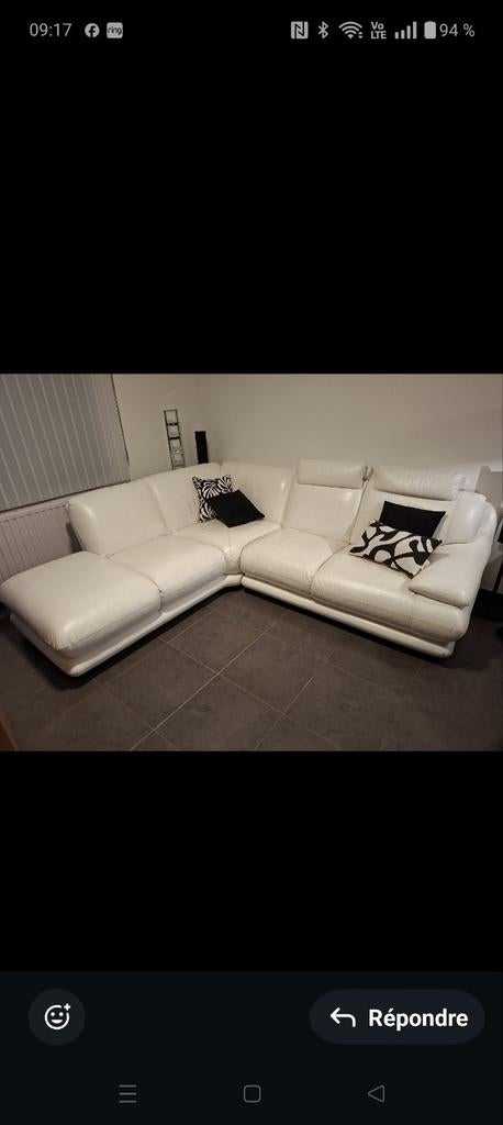 Superbe Salon en cuir blanc, Maison & Meubles, Enlèvement, Cuir