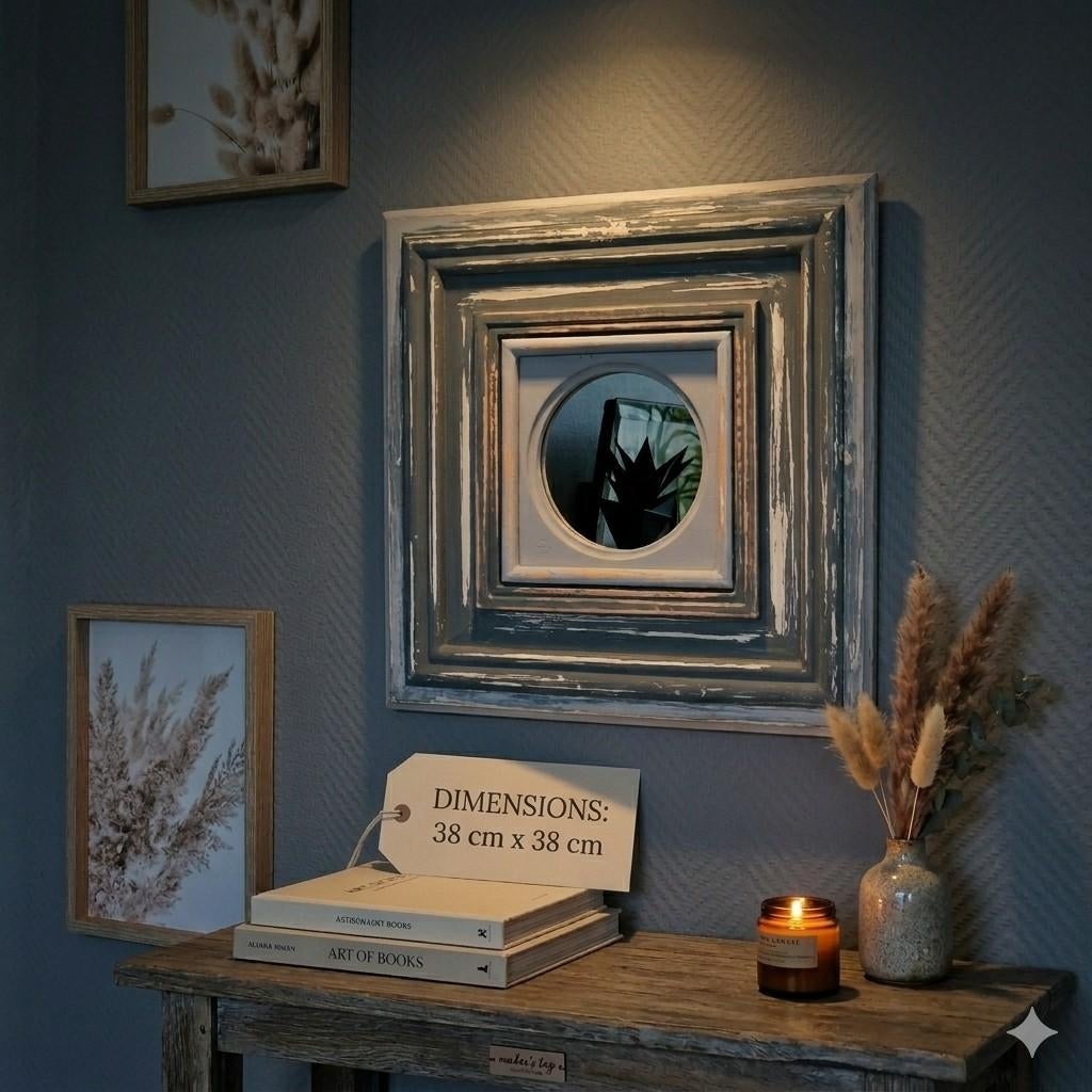 Miroir mural carré Shabby Chic gris patiné 38,5x38,5cm déco, Enlèvement ou Envoi