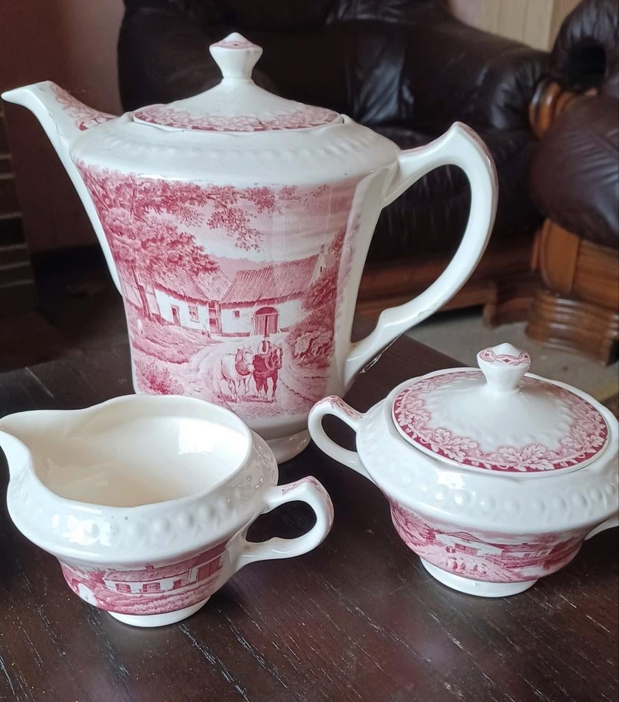 Societe ceramique maastricht boerenhoeve rood koffieservies, Ophalen
