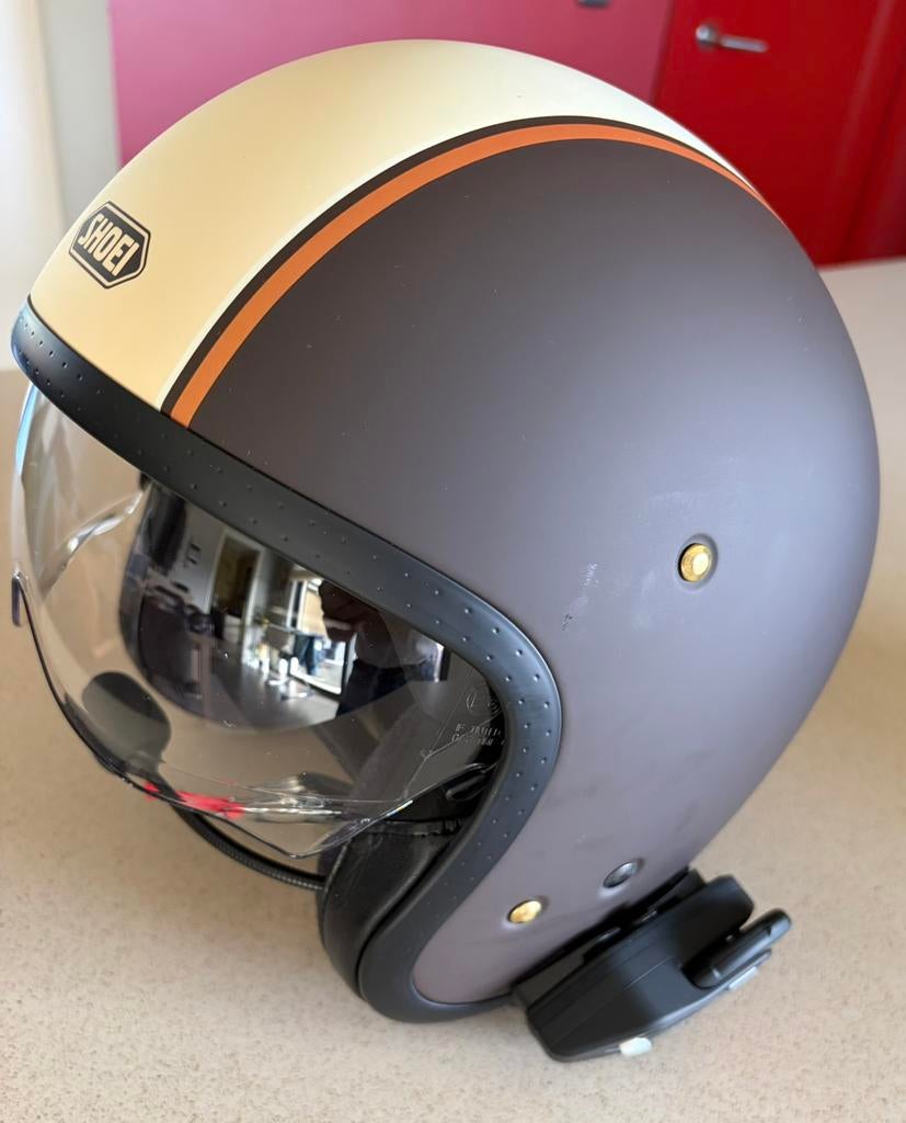 Vespa helm Shoei J.O Carburettor mat Bruin-Beige, Fietsen en Brommers, Brommerhelmen, Ophalen, Zo goed als nieuw