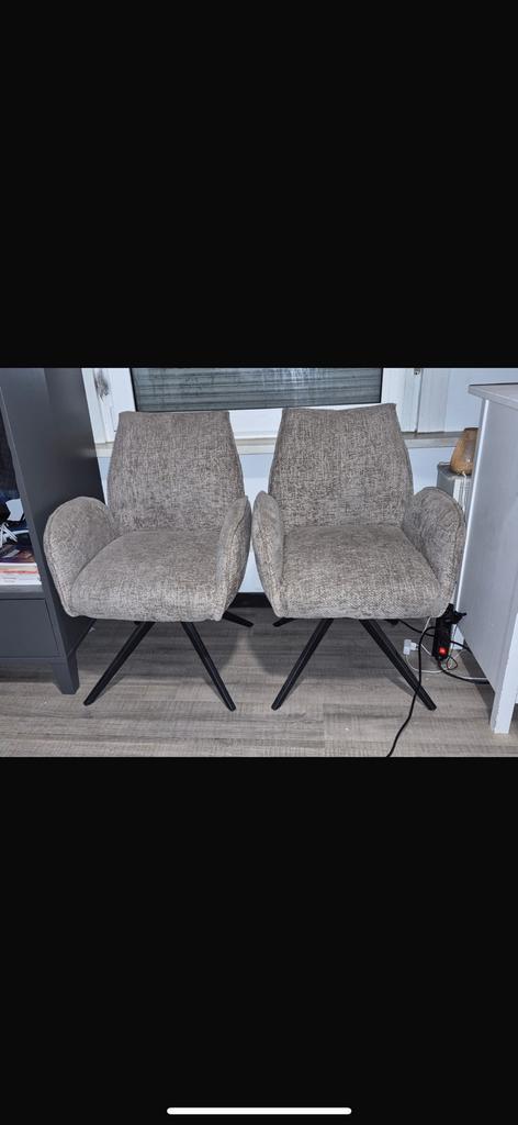 Eetkamerstoelen (4x) Taupe – Draaibaar, Als Nieuw, Met Bon, Huis en Inrichting, Stoelen, Zo goed als nieuw, Stof, Ophalen