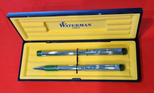 Waterman pennenset Vulpen + Balpen Spiegelend Metaal met gro, Verzamelen, Pennenverzamelingen, Nieuw, Pennenset, Waterman, Met doosje