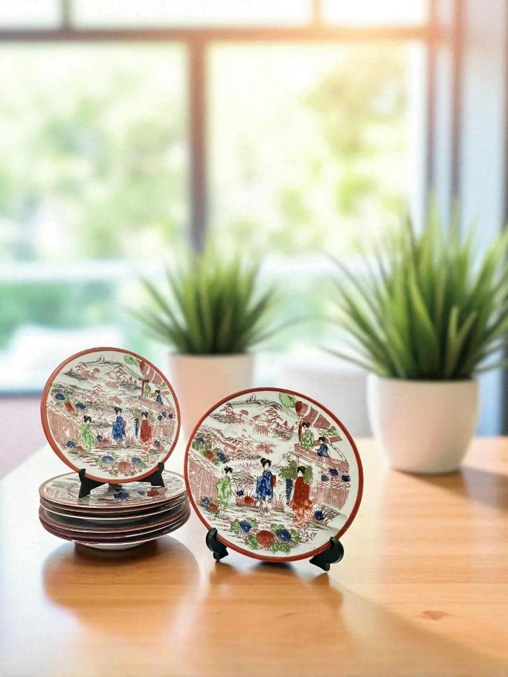 Set van 8 antieke Japanse borden - jaren 40, Antiek en Kunst, Antiek | Keramiek en Aardewerk, Ophalen of Verzenden