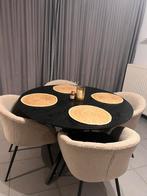 Zwarte ronde eettafel met stoelen, Huis en Inrichting, Complete eetkamers, Ophalen, Zo goed als nieuw