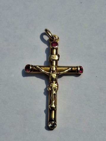 14k kruishanger met robijn en diamant  beschikbaar voor biedingen