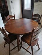 Ronde eiken tafel + 4 stoelen, Huis en Inrichting, Ophalen