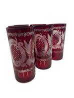 6 rode Boheemse kristallen bekers met vogeldecor, Antiek en Kunst, Ophalen of Verzenden