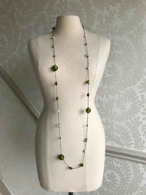 Groene/gouden parelketting, Handtassen en Accessoires, Kettingen, Gebruikt, Overige materialen, Goud, Ophalen of Verzenden