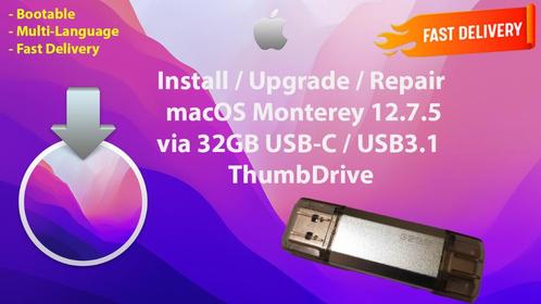 Installez macOS Monterey 12.7.5 via une Clé USB-C/3.1 32 Go, Informatique & Logiciels, Systèmes d'exploitation, Neuf, MacOS, Envoi
