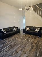 Zwarte leren lounge, Huis en Inrichting, Zetels | Zetels, Ophalen, Zo goed als nieuw, Leer