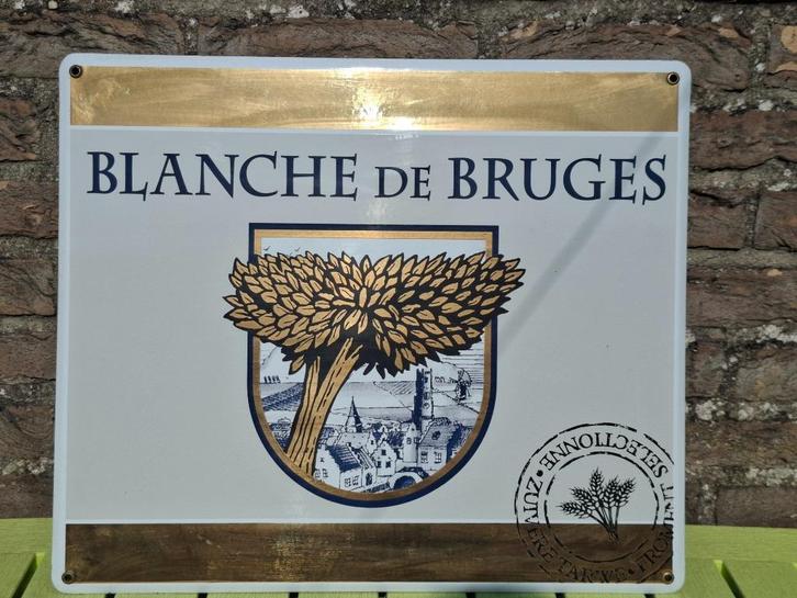 Emaillebord Blanche de Bruges bier (Emaillerie Belge), Verzamelen, Biermerken, Nieuw, Reclamebord, Plaat of Schild, Overige merken