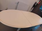 Antieke lichtbeige  eettafel met 6 bruine stoelen, Ophalen