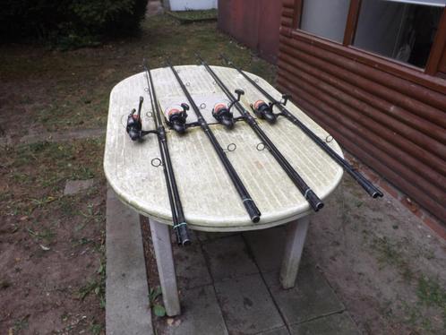 4 karper hengels van MAD 12 ft met molens op van OKUMA, Watersport en Boten, Hengelsport | Karpervissen, Gebruikt, Werphengel