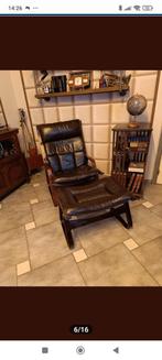 Fauteuil vintage scandinave cuir et bois