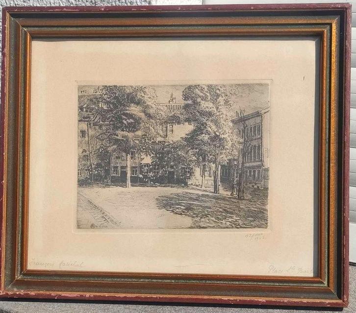 Gravure place saint barbe signe François marechal, Antiek en Kunst, Kunst | Etsen en Gravures, Ophalen of Verzenden