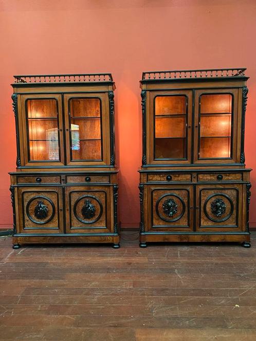 fraai koppel antieke vitrinekasten 1880-1900, Antiek en Kunst, Antiek | Meubels | Kasten, Ophalen