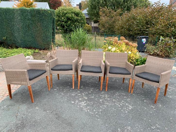 Chaise de terrasse/jardin en osier 5 pièces, Jardin & Terrasse, Ensembles de jardin, Utilisé, Salons de jardin, Synthétique, 5 places