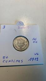 België 50 centimes 1912 zilver, Ophalen of Verzenden, Zilver