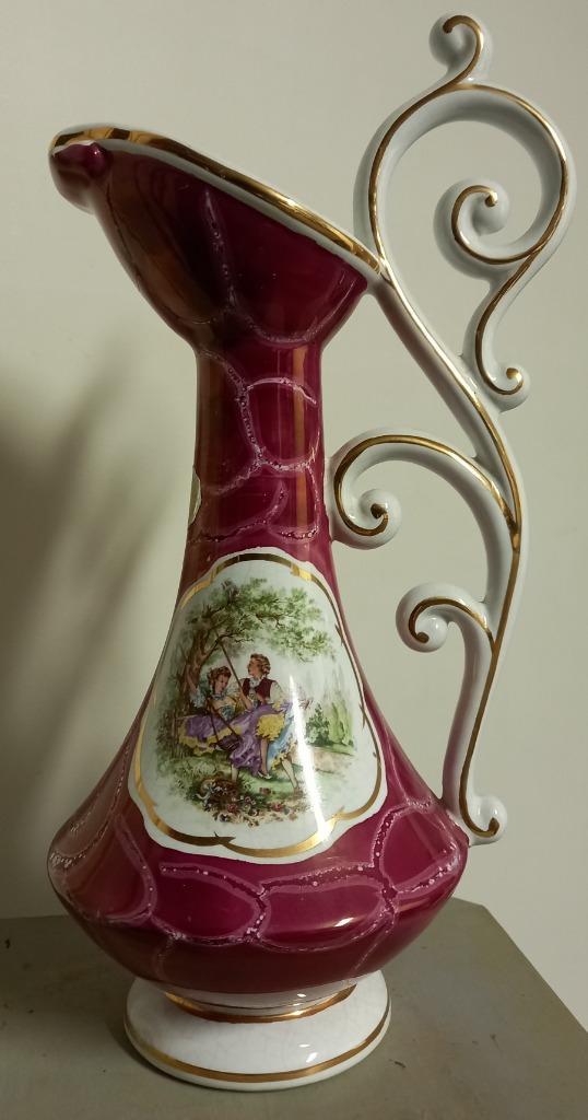 vintage rode porseleinen kan met victoriaans tafereel., Antiek en Kunst, Antiek | Porselein, Ophalen