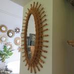 Vintage Rotan ovale spiegel zonnespiegel jaren 70, Antiek en Kunst, Ophalen