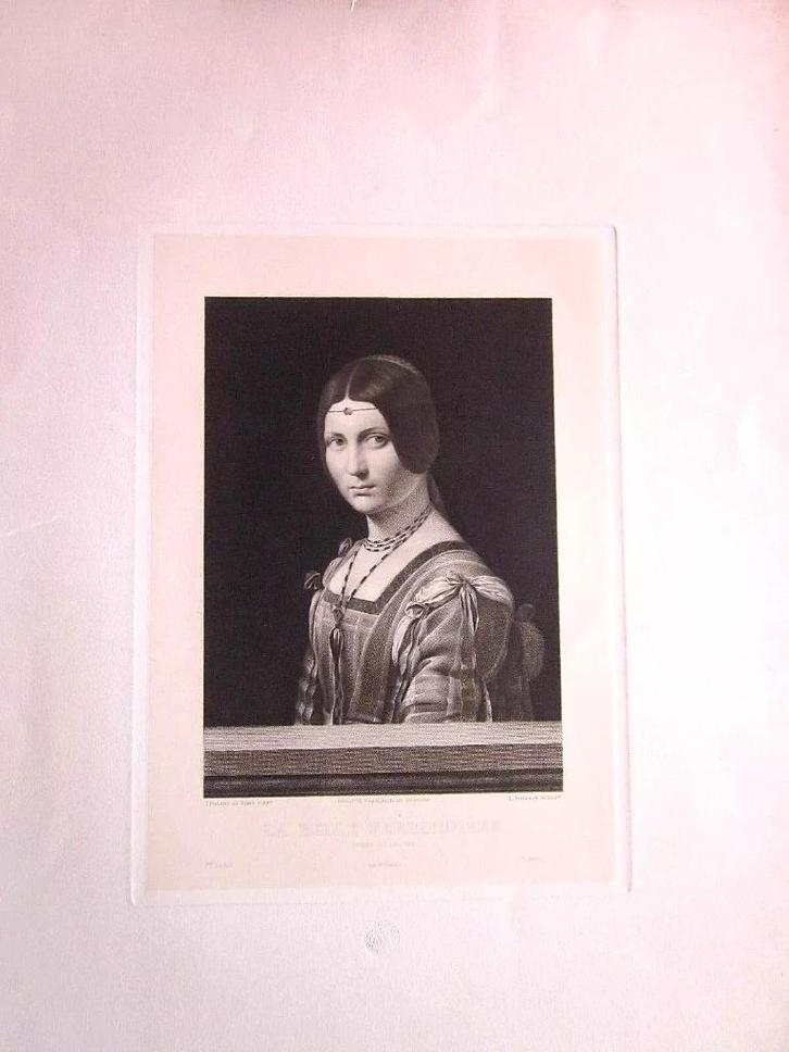 La Belle Ferronnière Italië Beatrix d'Este 19e eeuw Vinci, Antiek en Kunst, Kunst | Etsen en Gravures, Ophalen of Verzenden