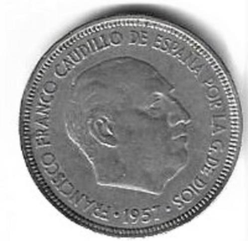 Munten Spanje 5 Pesetas 1957 Franco Pr, Timbres & Monnaies, Monnaies | Europe | Monnaies non-euro, Monnaie en vrac, Autres pays