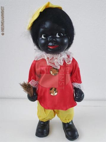 Authentieke vintage etalage zwarte Piet pop 30cm, rood/geel