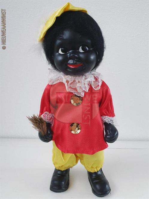 Authentieke vintage etalage zwarte Piet pop 30cm, rood/geel, Divers, Saint-Nicolas, Comme neuf, Envoi