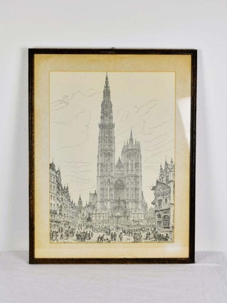 Kopergravure - Onze-Lieve-Vrouwekathedraal Antwerpen (1829), Antiek en Kunst, Kunst | Etsen en Gravures, Ophalen