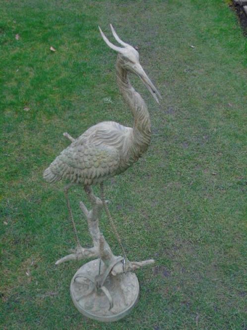 reiger in groen gepatineerd brons, waterstraal, ware grootte, Tuin en Terras, Waterpartijen en Fonteinen, Nieuw, Fontein, Overige materialen