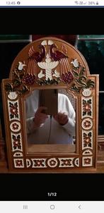 Antieke spiegel, geëmailleerd metaal, geëmailleerd vogelpatr, Antiek en Kunst