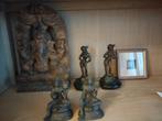 4 bronzen, houten sculptuur en stenen beeldjes, Verzamelen, Ophalen of Verzenden, Religie